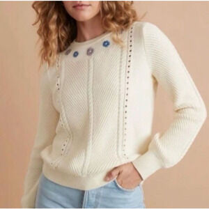 Marine Layer Cream Sweater with Blue and Purple Accents